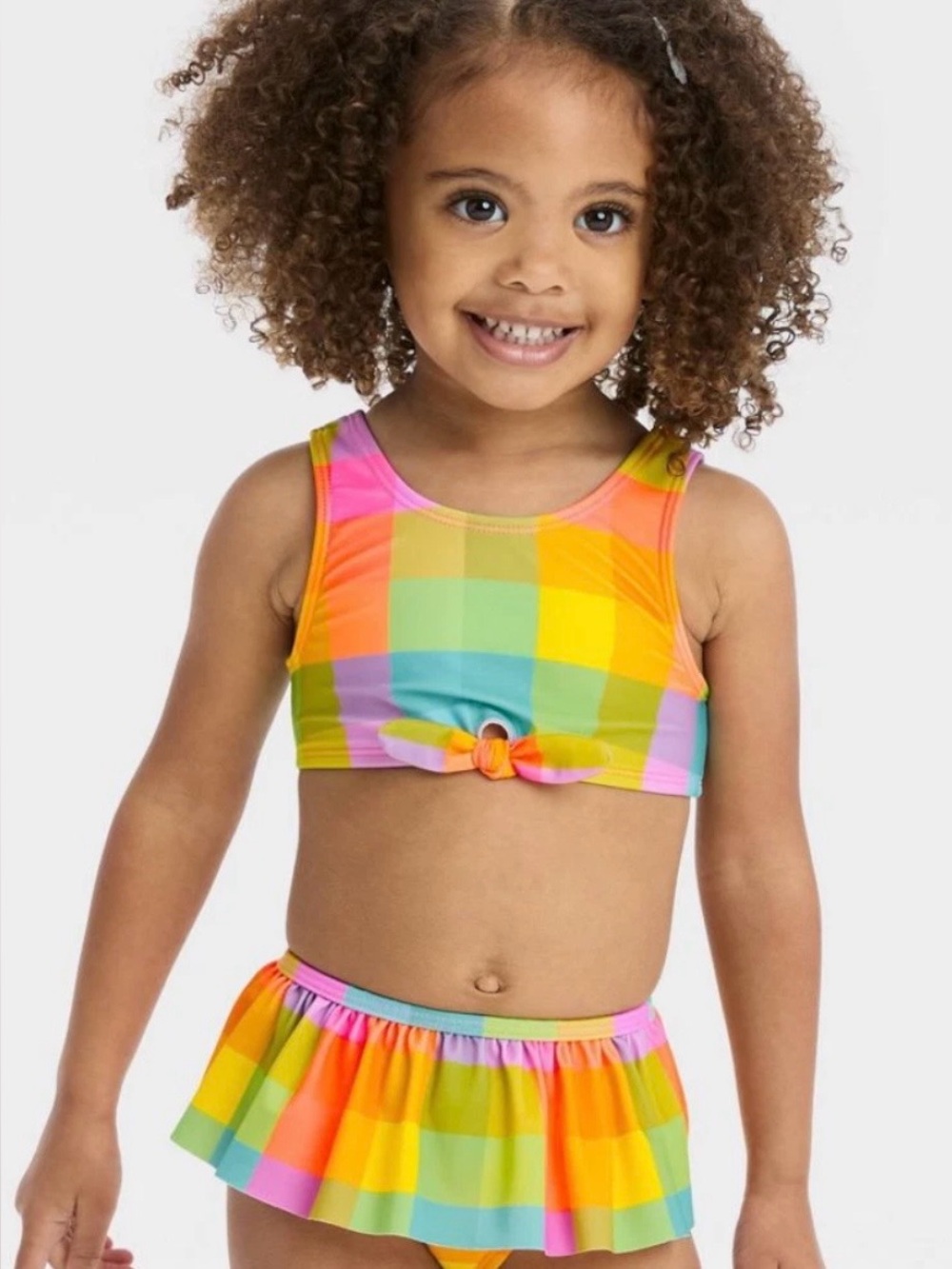 Cat and Jack Colorful Rainbow Gingham Two Piece Swimsuit